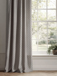 Grey Patterned Linen Curtains - Nikolet Ash - Natural base fabric.