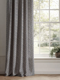 Blue Botanical Linen Curtains - Phila Deep Blue - Natural base fabric.