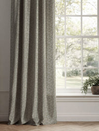 Green Botanical Linen Curtains - Phila Khaki - Natural base fabric.