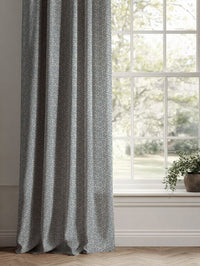 Blue Botanical Linen Curtains - Phila True Blue - Natural base fabric.