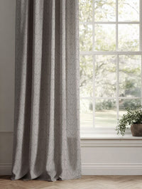 Grey Patterned Linen Curtains - Pia Charcoal - Natural base fabric.