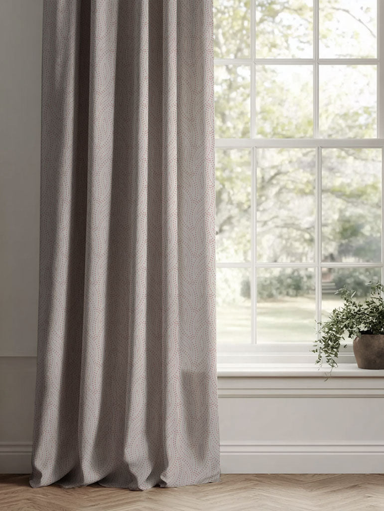 Pink Patterned Linen Curtains - Pia Dusty Pink - Natural base fabric.