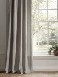 Green Striped Linen Curtains - Rae Khaki - Natural base fabric.