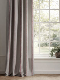 Red Striped Linen Curtains - Rae Wine - Natural base fabric.