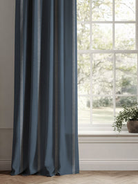 Blue Striped Linen Curtains - Rana Denim - Natural base fabric.