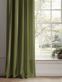 Green Striped Linen Curtains - Rana Leaf  - Natural base fabric.