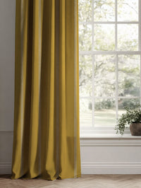 Yellow Striped Linen Curtains - Rana Mustard - Natural base fabric.
