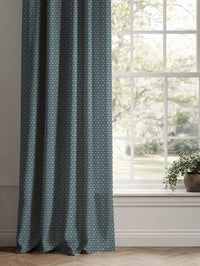 Blue Botanical Linen Curtains - Saana Blue Stone - Natural base fabric.