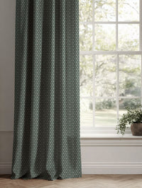 Green Botanical Linen Curtains - Saana Dark Pine - Natural base fabric.