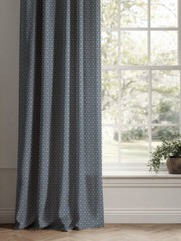 Blue Botanical Linen Curtains - Saana Denim - Natural base fabric.