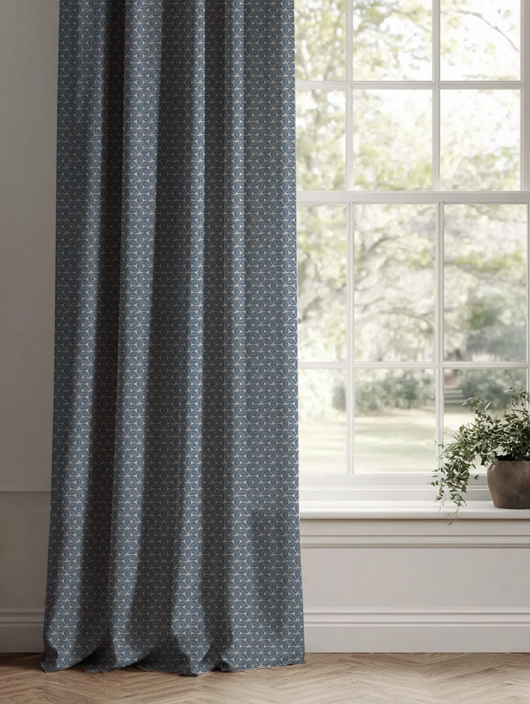 Blue Botanical Linen Curtains - Saana Denim - Natural base fabric.
