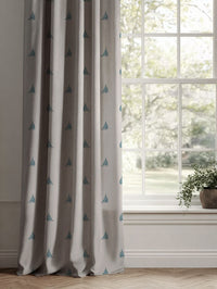 Blue Patterned Linen Curtains - Sail Blue Stone - Natural base fabric.