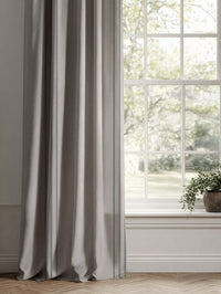 Grey Striped Linen Curtains - Telma Ash - Natural base fabric.