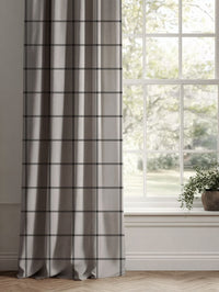 Black Checked Linen Curtains - Tove Noir - Natural base fabric.