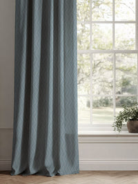 Blue Patterned Linen Curtains - Vera True Blue - Natural base fabric.