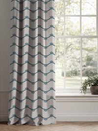 Blue Abstract Linen Curtain - Nelani Blue Stone - Natural base fabric.