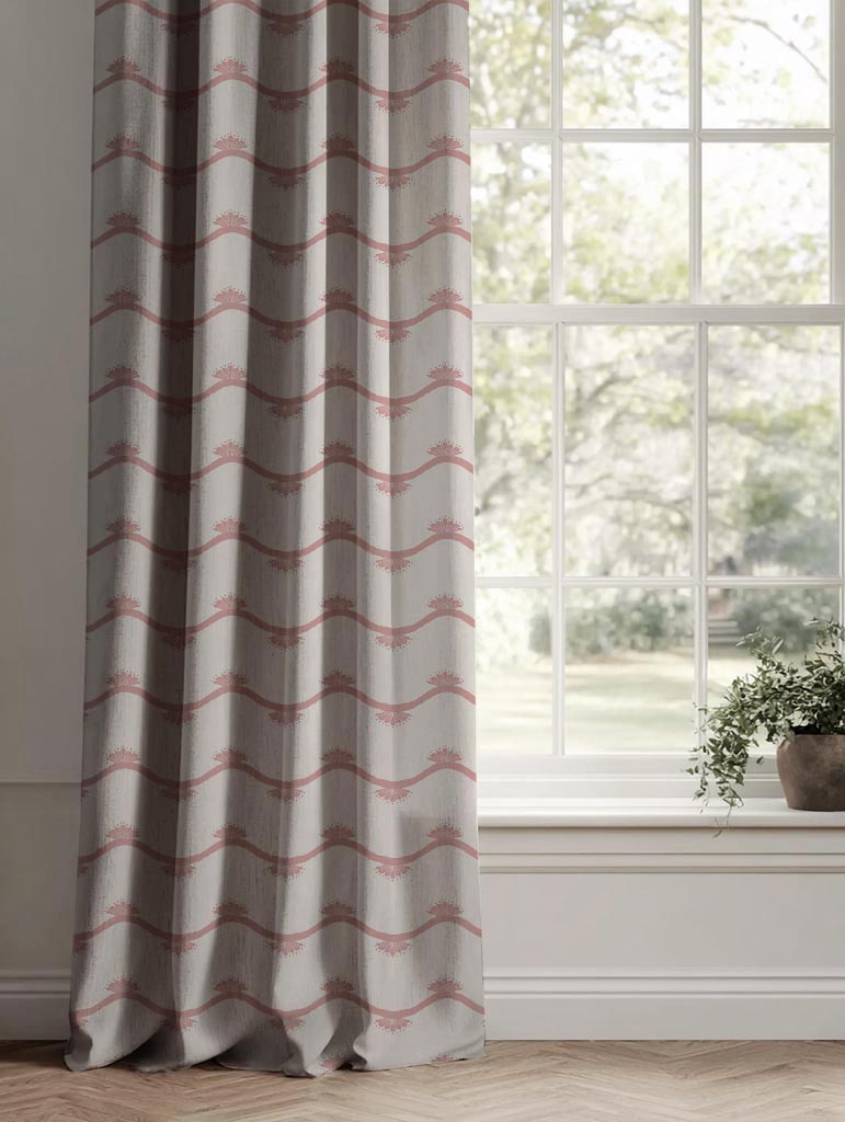 Pink Abstract Linen Curtain - Nelani Dusty Pink - Natural base fabric.