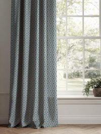Blue Abstract Linen Curtain - Unica Blue Stone - Natural base fabric.