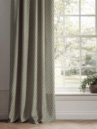 Green Abstract Linen Curtain - Unica Khaki - Natural base fabric.