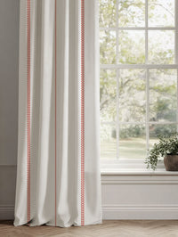 Red Striped Linen Curtains - Berit Crimson Red - White base fabric.