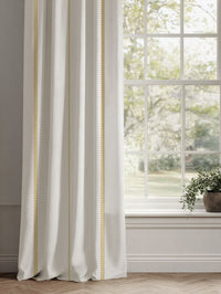 Orange / Yellow Striped Linen Curtains - Berit Gold Rod - White base fabric.