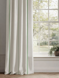 Green Striped Linen Curtains - Berit Parrot Green - White base fabric.