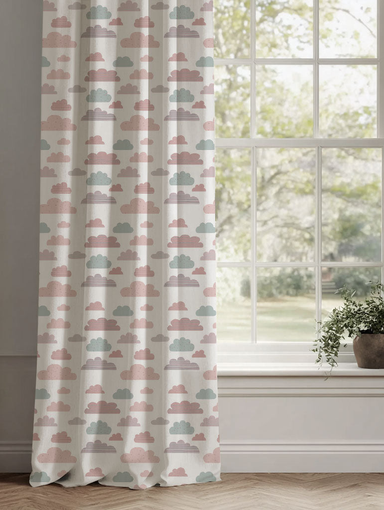 Pink Kids Linen Curtains - Cloud Dreams Pink - White base fabric.