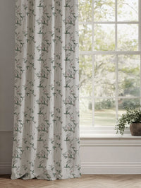 Pink Floral Linen Curtains - Estelle Powder Rose - White base fabric.