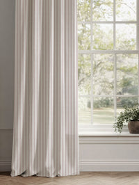 Pink Striped Linen Curtains - Evianne Peony-WHT - White base fabric.