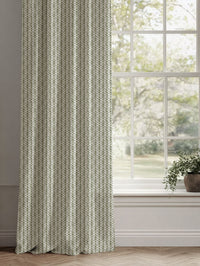 Green Patterned Linen Curtains - Fia Moss - White base fabric.
