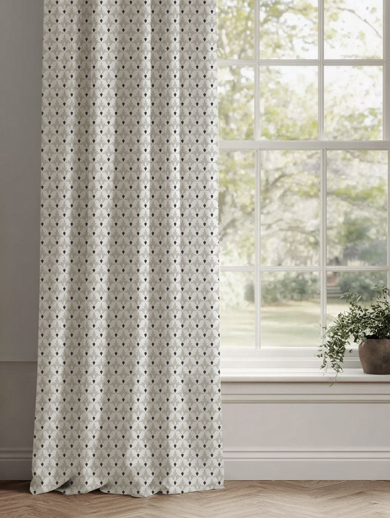 Neutral / Grey Patterned Linen Curtains - Fiona Greige Clay - White base fabric.