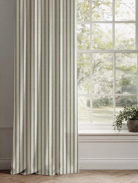 Green Patterned Linen Curtain - Fionna Moss-WHT - White base fabric.