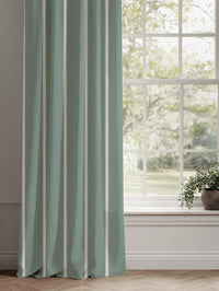Light Green Striped Linen Curtain - Franny Sage-WHT - White base fabric.