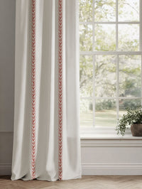 Red Striped Linen Curtains - Helena Crimson Red - White base fabric.
