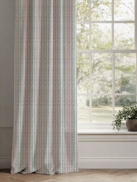 Red Patterned Linen Curtains - Hilda Cherry - White base fabric.