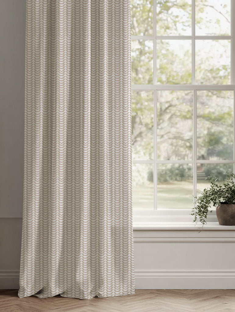 Pink Patterned Linen Curtains - Hilda Peony - White base fabric.