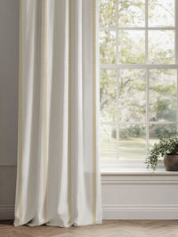 Yellow Striped Linen Curtains - Imogen Gold Rod - White base fabric.