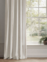 Brown Striped Linen Curtains - Inga Sand - White base fabric.