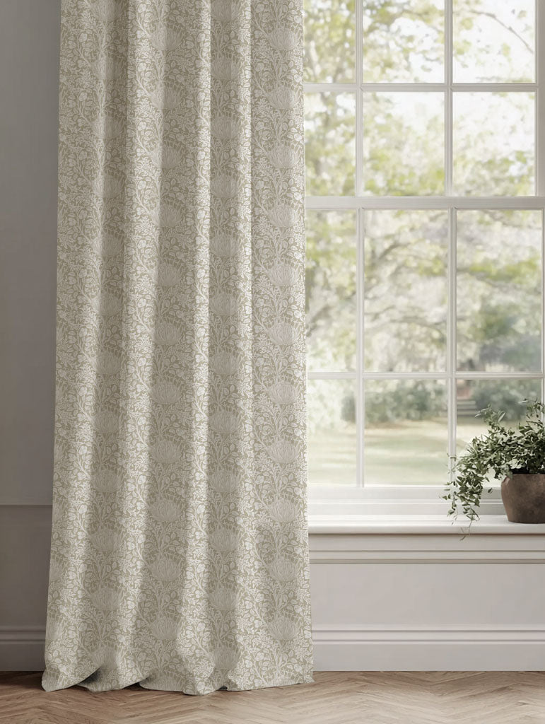Neutral / Grey Floral Linen Curtains - Katarina Clay - White base fabric.