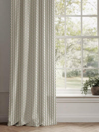 Green Abstract Linen Curtain - Kirabe Moss-WHT - White base fabric.