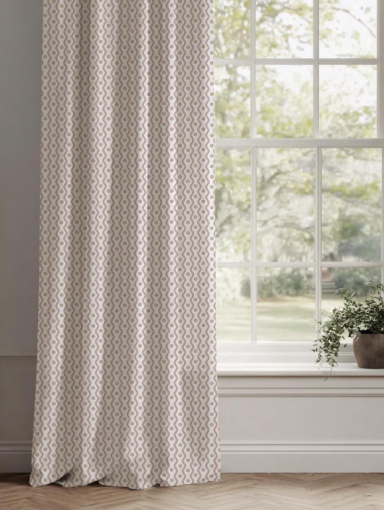 Pink Abstract Linen Curtain - Kirabe Peony-WHT - White base fabric.