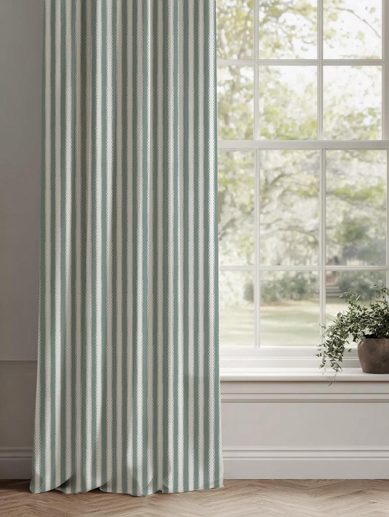 Light Green Striped Linen Curtain - Lisabella Sage-WHT - White base fabric.