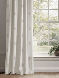 Pink Floral Linen Curtains - Lisana Peony - White base fabric.