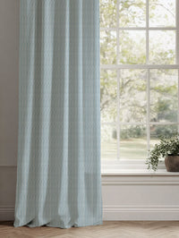 Blue Striped Linen Curtains - Maisa Blue Mist - White base fabric.