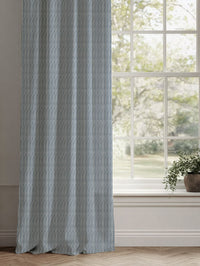 Blue Striped Linen Curtains - Maisa Ink - White base fabric.