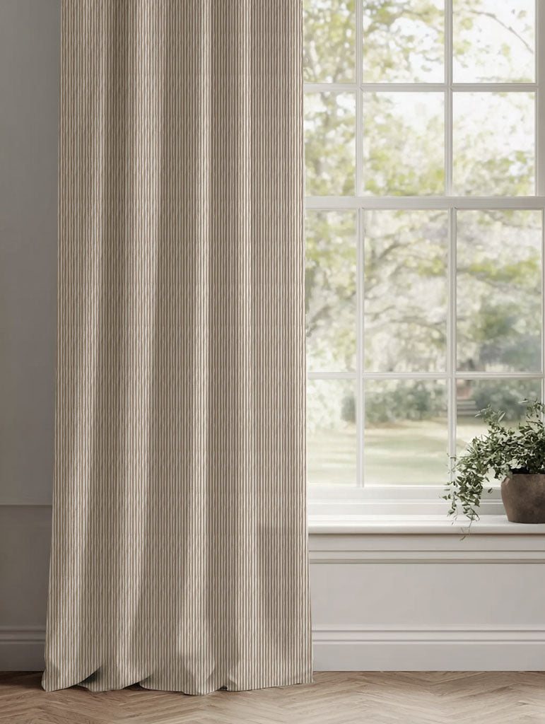 Neutral / Brown Striped Linen Curtains - Maisa Pastel Brown - White base fabric.