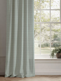 Green Striped Linen Curtains - Maisa Sage - White base fabric.