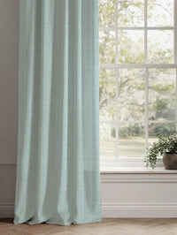 Blue Striped Linen Curtains - Maisa Sea Breeze - White base fabric.
