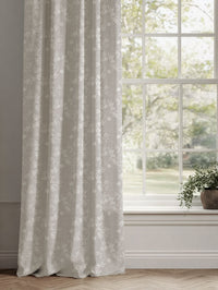 Neutral / Grey Floral Linen Curtains - Merisa Grey Sand - White base fabric.