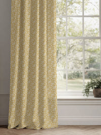 Yellow Patterned Linen Curtains - Nora Dijon-WHT - White base fabric.